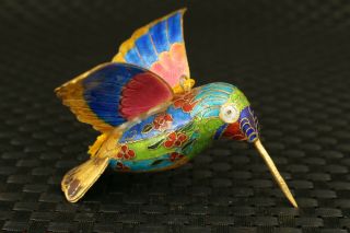Fine Art Old Cloisonne Hand Carved Hummingbird Statue Pendant Noble Gift
