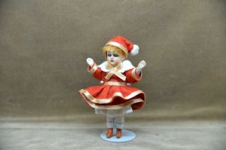 Antique German Porcelain Bisque Doll Glass Eyes And With Sweet Christmas Costume