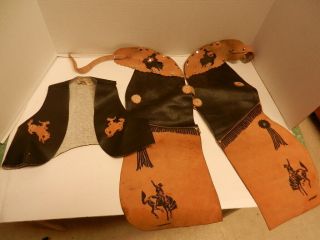 Vintage Western Child Suede Leather Vest & Chaps Keyston Brothers Set Cowboy