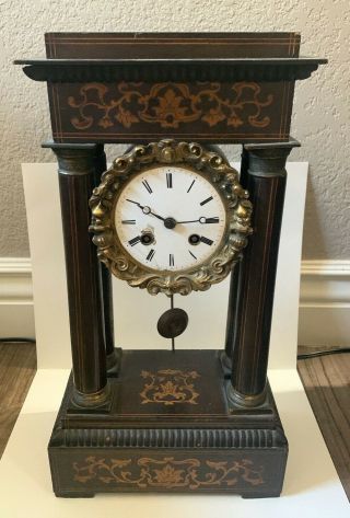 Fine French Antique Portico Mantle Clock,  Not,  Historical