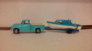 Matchbox Gmc Pickup And Vintage Boat Trailer With Vintage Boat Diecast