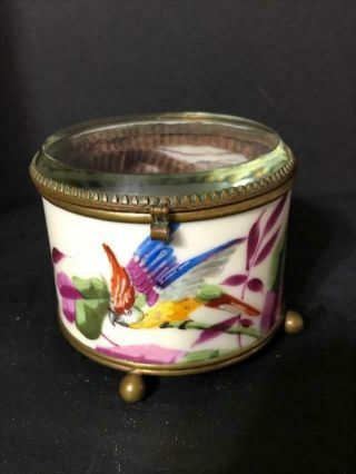 Handpainted Porcelain & Glass Lined Vintage Trinket Jewelry Box