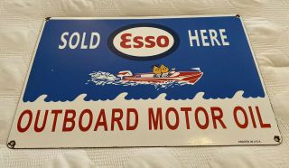 Vintage Esso Marine Motor Oil Porcelain Sign Gas Station Pump Plate Gasoline