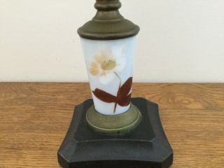 Vintage Oil Lamp Base Glass Metal Brass Painted 3