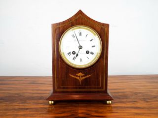 Vintage 1900s Inlaid Wooden Mantle Clock The White House San Francisco Vincent