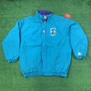 Vintage 90s Starter Charlotte Hornets Embroidered Big Logo Puffer Jacket Mens Xl