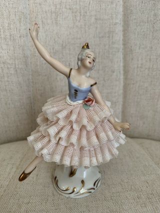 Antique Meissen Dresden Porcelain Lace Ballerina Figurine Dancer 5.  2 " Tall Vtg
