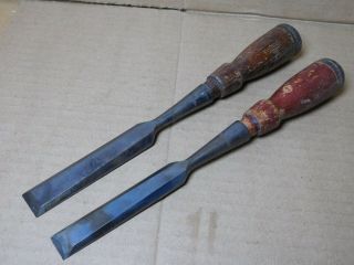 Two (2) Vintage Stanley " D " Socket Chisels With Handles 3/4 " & 5/8 "
