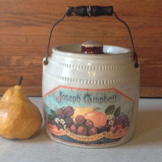 Wax Sealer Canning Crock/jar Anique Stoneware W/bail Handle Jellies & Preserves
