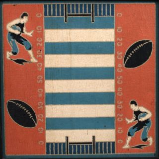 Antique Early 20thC American Folk Art,  Hand Painted Linoleum Football Game Board 2