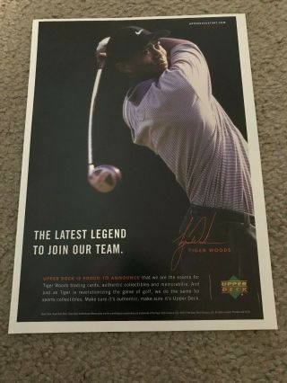 Vintage 2001 Tiger Woods Upper Deck Poster Print Ad Golf Cards Rare