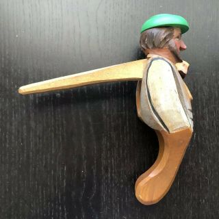 Antique German Carved Wood Nutcracker Hand Held Painted Art Man In Hat Nr