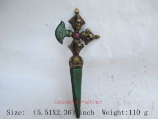 Old Sword Weapon Nepal Turquoise Copper Buddhist Taoist Exorcism Multiplier B01