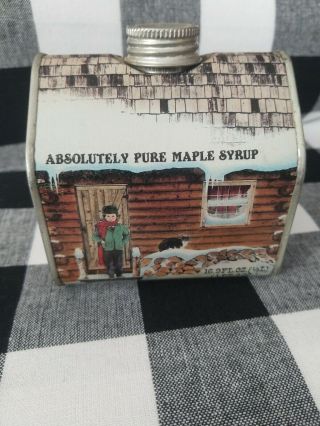 Vintage Absolutely Pure Maple Syrup 16.  9 oz.  Log Cabin Tin Metal Can 3