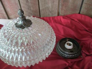 Vintage Diamond Cut Glass Light Fixture Brass Ceiling 1 Light