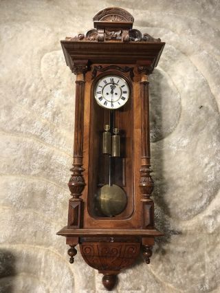 Antique Germaney Remember Vienna Strikes Wall Clock W 2 Brass Weight Driven