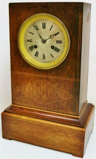 Antique French Empire 8 Day Bell Striking Silk Suspension Rosewood Mantel Clock 3