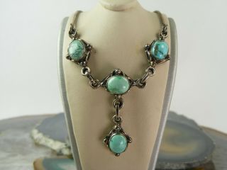 Vintage Sterling Silver Natural Persian Turquoise Lariat Necklace 15.  5 "