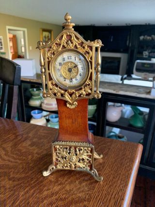 British United Clock Co Miniature 10 1/2” Grandfather Clock Early 1900’s Wind Up
