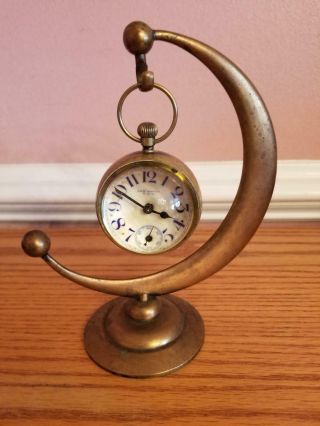 Antique Haven U.  S.  A.  Brass Glass Ball Clock With Brass Stand