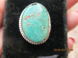 Vintage Old Pawn? Sterling Silver Turquoise Ring Navajo? Unisex Size 7.  5 Sh