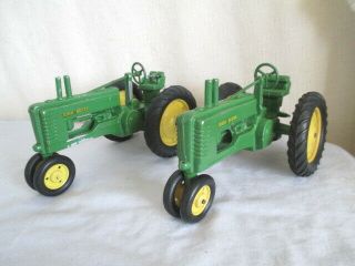 2 Vintage John Deere Tractors 1/16 Farm Toy Metal Rims