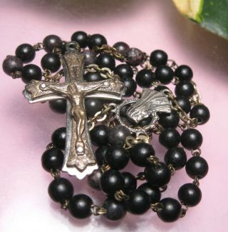 Vintage 16.  5 " Ebony Wood Rosary Italy Complete