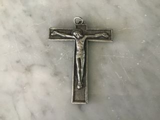 Vtg Antique Metal Cross Crucifix Pendant 2.  5”