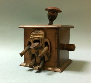 Antique Kobe Japanese Mechanical Toy Wooden Articulated Vintage Oriental Box