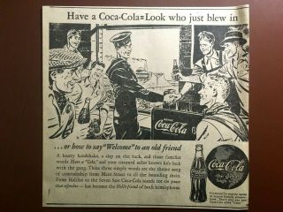 Rare 1944 Canada Ad Coke Coca Cola Wwii Royal Canadian Navy Sailor Back Home