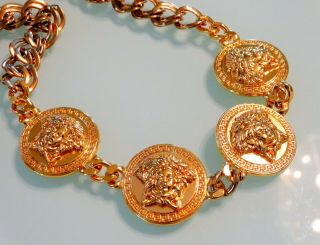 Vtg 80s Gianni Versace Rich Gold Medusa Head 3d Medallion Choker Runway Necklace