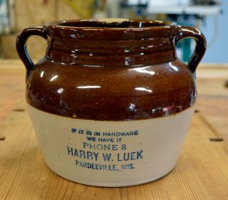 Red Wing Stoneware Advertising Bean Pot Pardeeville Wisconsin Antique Vintage