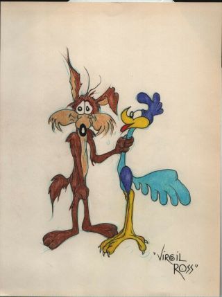 Wile E.  Coyote Hand Signed Virgil Ross Art W/coa - Looney Tunes