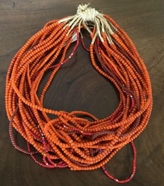 Vintage African Glass Trade Beads Necklace Orange White Several Stramds
