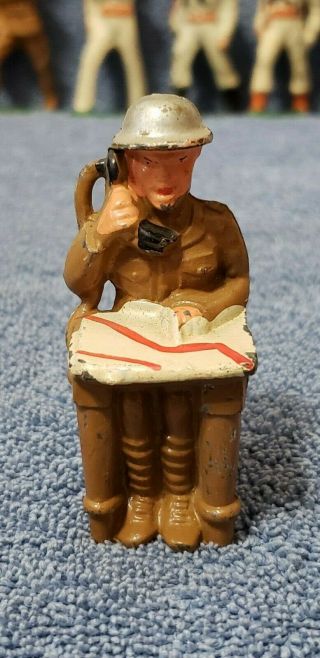 Vintage Manoil 55 M85a Lead Toy Soldier Sitting At Table Map & Phone W Buttons