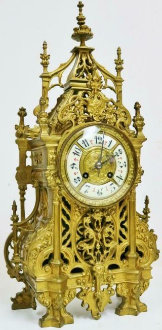 Antique 19thc French 8 Day Striking Pierced Bronze Oriental Style Mantel Clock