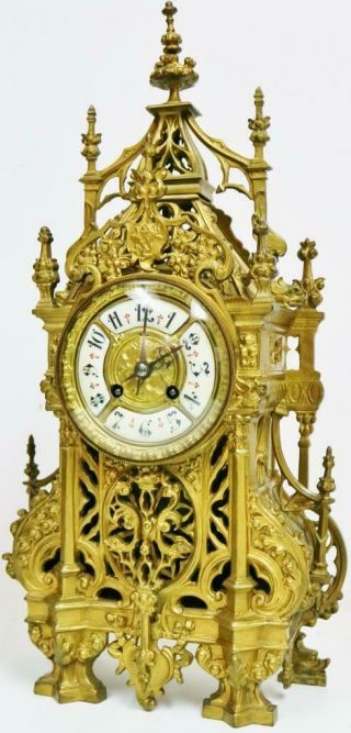 Antique 19thC French 8 Day Striking Pierced Bronze Oriental Style Mantel Clock 2