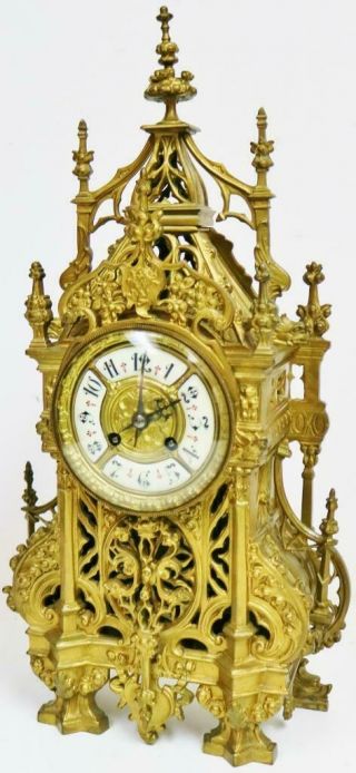 Antique 19thC French 8 Day Striking Pierced Bronze Oriental Style Mantel Clock 3