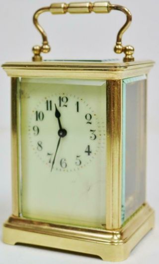 Antique French Carriage Clock 8 Day Classic Brass & Glass Timepiece Mantel Clock