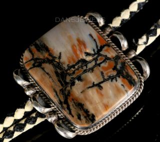 1980s Old Pawn Vintage Navajo Agate Southwestern Handmade Sterling Bolo Tie