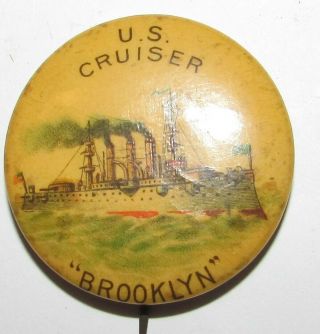 Whitehead & Hoag 1896 Us Cruiser Brooklyn Span Am War United States Navy Pin