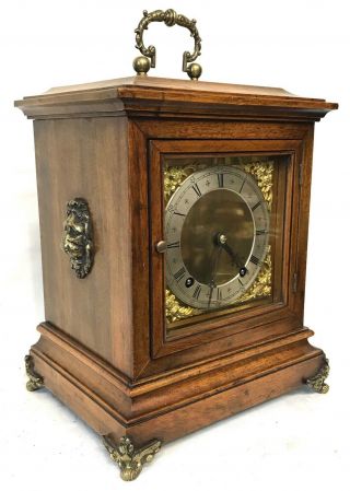 Antique Oak & Brass Ormolu Ting Tang Bracket Mantel Clock : Winterhalder W & H