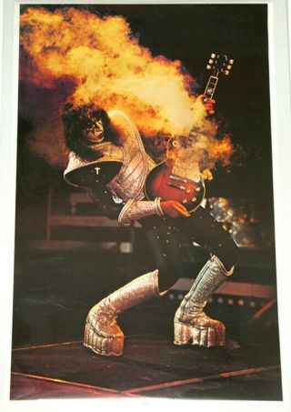 Vintage Kiss Ace Frehley 1977 " Burning Guitar " Rock Band Wall Poster