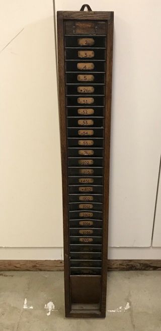 Antique Vintage Oak Wood International Time Recorder Clock Time Card Holder