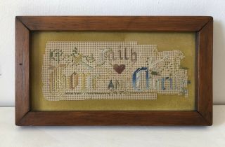 Antique Religious Wood Framed Paper Punch Embroidery Faith,  Hope And Charity