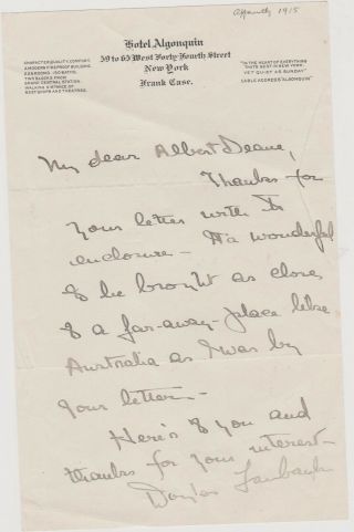 Douglas Fairbanks Senior D1939 - Extremely Rare - Full Signed Letter In 1915