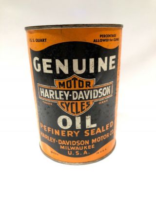 Vintage Harley Davidson 1 Qt.  Metal Oil Can Full Refinery Milwaukee Usa