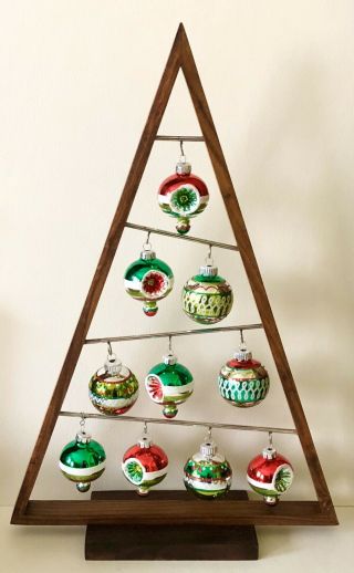 Vintage Mid Century Modern Walnut Wood Christmas Tree Ornament Hanger Decoration