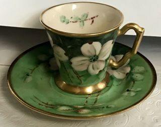 Lovely 1930’s Vintage Stouffer Hand Painted & 24kt Gold Demitasse Cup & Saucer