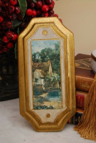 Wonderful Italian Florentine Wood Wall Plaque Decoration With Country Lake Scene